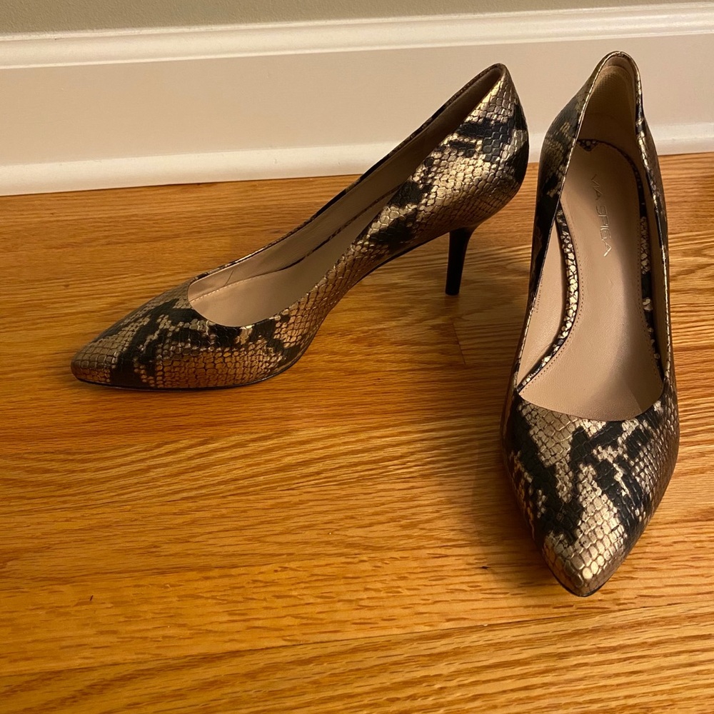 Via Spiga Monna Bronze Snakeskin Heels 8.5 M